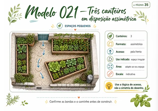 Modelo 021 — Três canteiros em disposição assimétrica