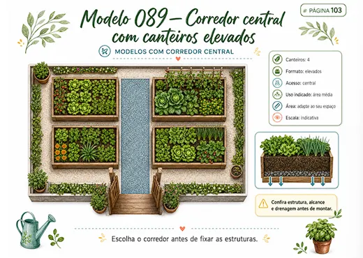 Modelo 089 — Corredor central com canteiros elevados