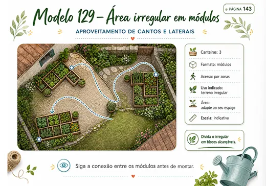 Modelo 129 — Área irregular em módulos, aproveitamento de cantos e laterais